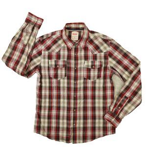 Levi’s Mens Red Brown Modern Fit Pearl Snap Button Up‎ Shirt Size Medium Western